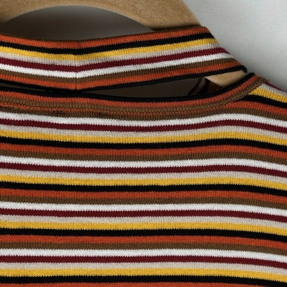 Vtg 90s Y2K Esprit Striped Pearl Button Cardigan Sweater Sz L Removable Neck Tie - Picture 5 of 6